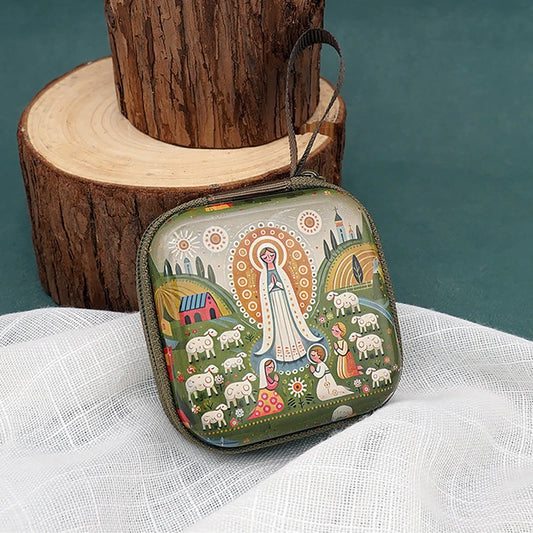 7x7cm Virgin Mary Jesus Prayer Rosary Bag Religious Jewelry Storage Box Catholic Religious Articles