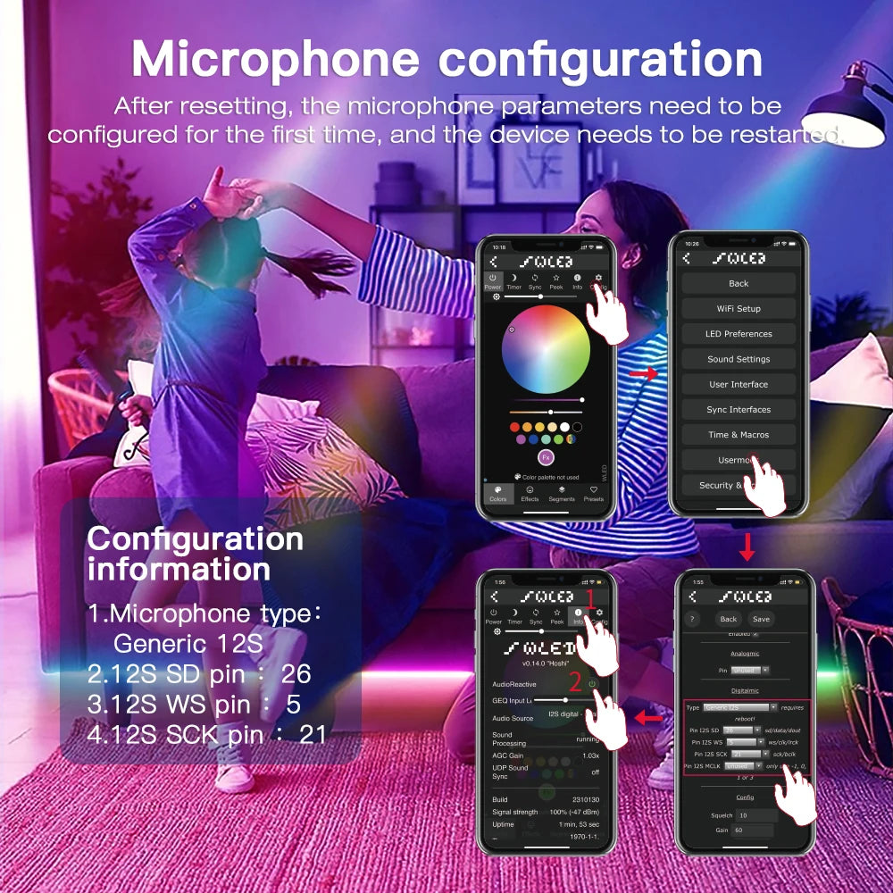 WLED LED Controller, ESP32, Mic Music UART RGB IC Digital Lights Addressable String Lighting, GLEDOPTO