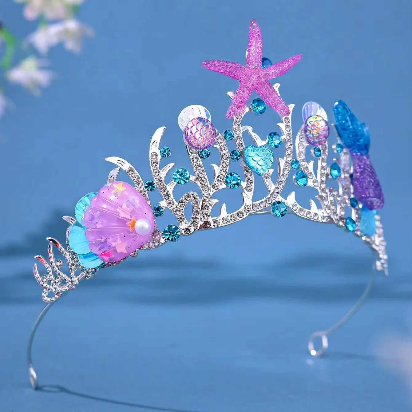 Mermaid Fish Crowns, Ocean Style Costume, Seashell Starfish Hair Accessories for Women Girls, Princess Birthday Party Tiaras