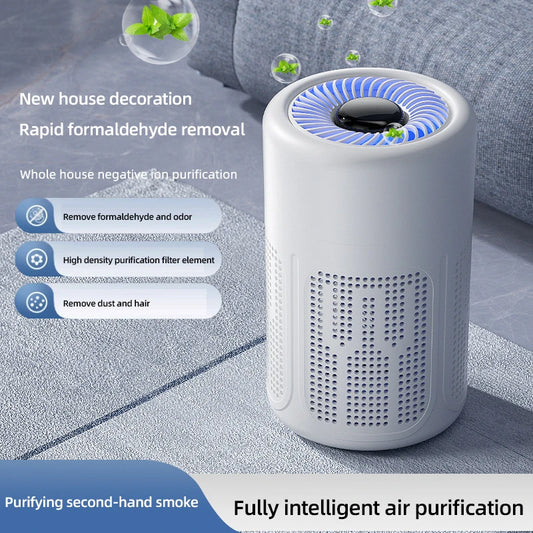Mini Purificador de Aire de Escritorio con Filtro HEPA y Tecnología de Iones Negativos, Elimina Formaldehído, Olores, Humo y Partículas de Polvo
