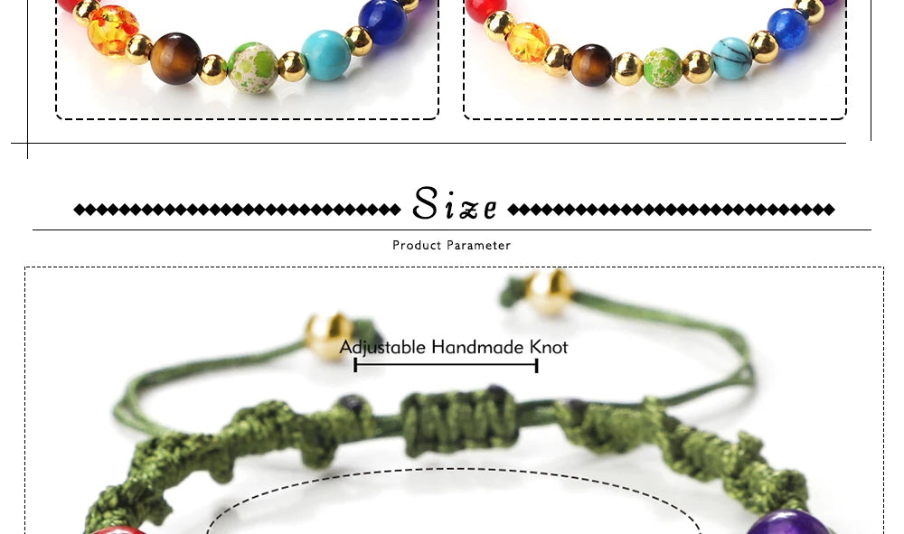 Reiki 7 Chakra Bracelet, Natural Stone Rope, Braided Yoga Healing Gold Color Copper Beads Bracelets & Bangles Meditation Jewelry