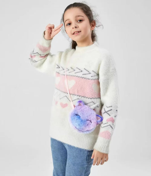 Bolso de hombro de felpa de moda para niños, bonita cartera de unicornio de dibujos animados, bolso de mano para niñas, accesorios para bebés