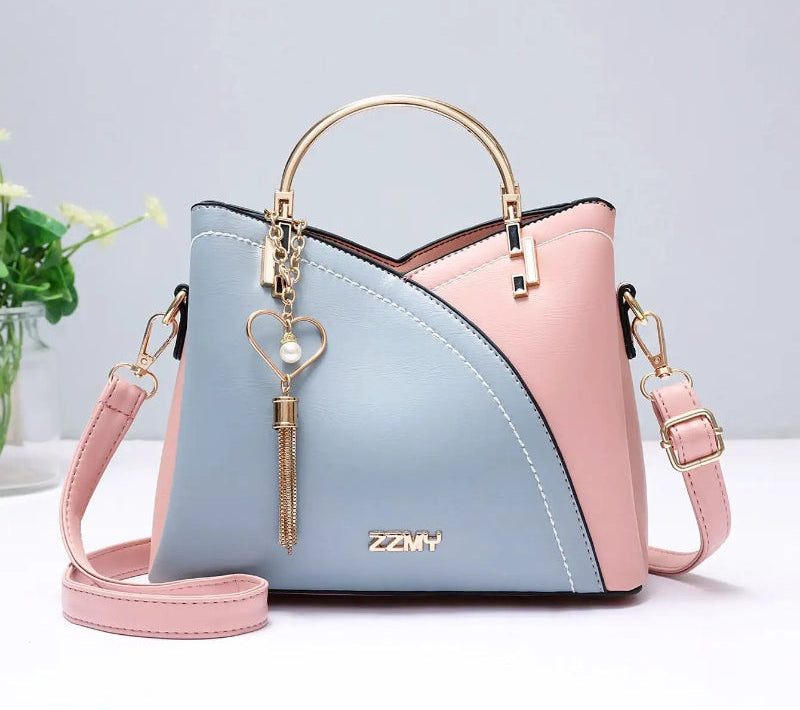 Fashion splicing color blocking large capacity women's handbag, casual versatile crossbody bag