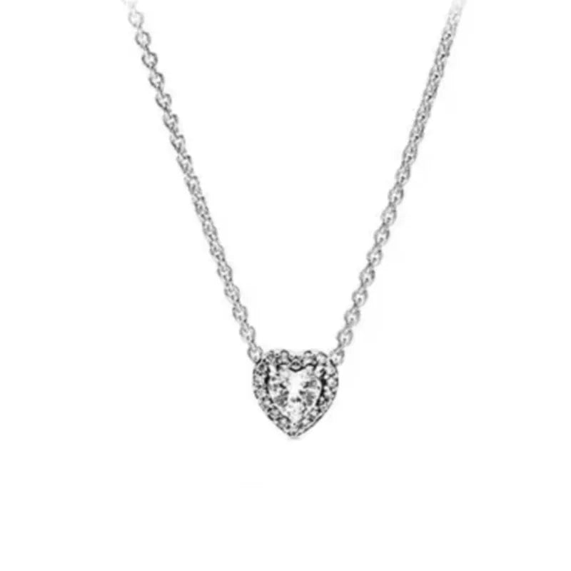 New S925 Silver Colored Zircon Necklace Earrings Suitable for Valentine's Day, Mother's Day, Anniversary Gift DIY Charm Jewelry