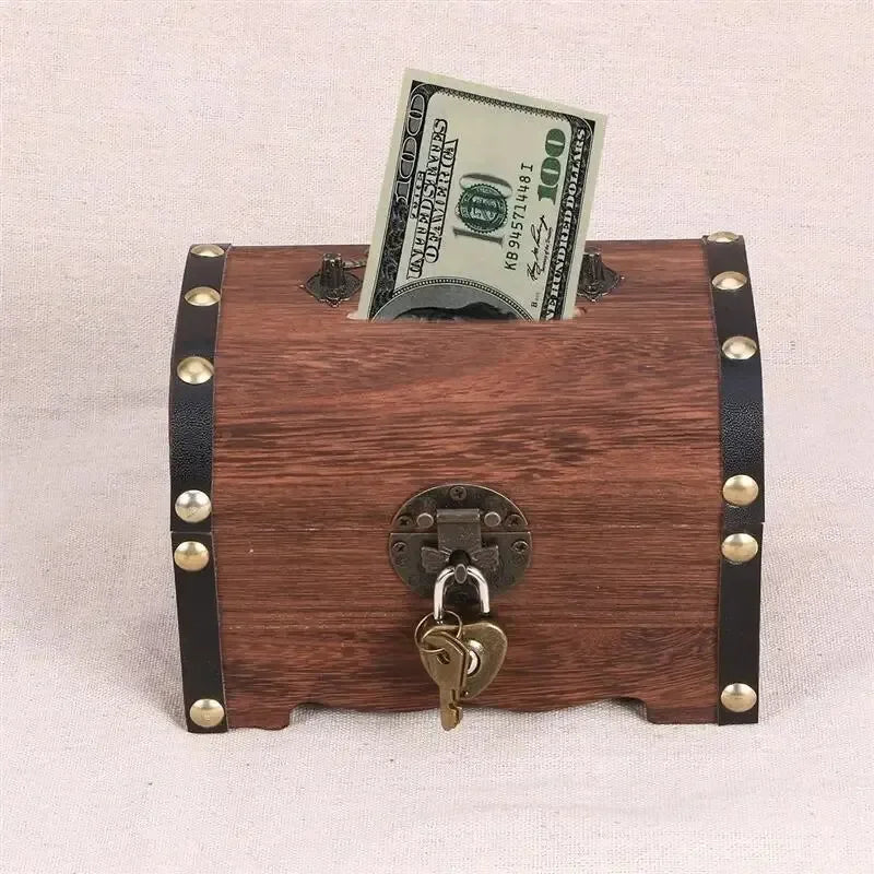 Treasure Chest With Lock, Vintage Treasure Storage Box, Piggy Bank Organizer, Saving Box Case With Lock For Home Retro Decoration