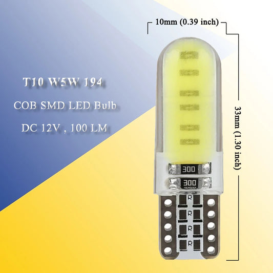 2/4/6/8/10/20 PCS T10 W5W LED Bulbs Car Interior Dome Maps Trunk License Plate Lights 12V COB-12SMD 7500K White Yellow Red Blue