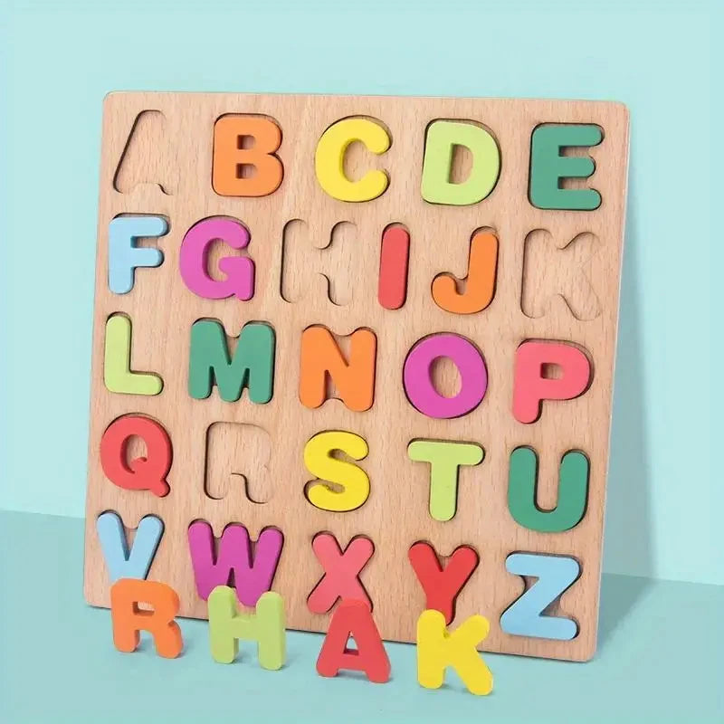 3D Colorful Alphabet Number Puzzle, Montessori Wooden Puzzles Matching Games, Early Education Toys, Mathematics Shape Cognition