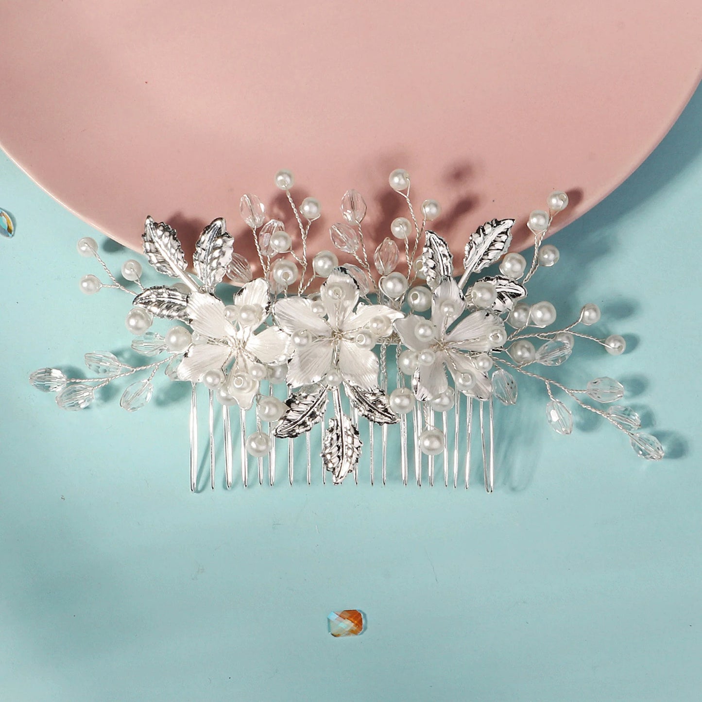 Crystal Pearl Hair Comb Clip Pin Alloy Leaf Hair Comb Handmade Headband Tiara For Women Bride Wedding Hair Accessories Jewelry
