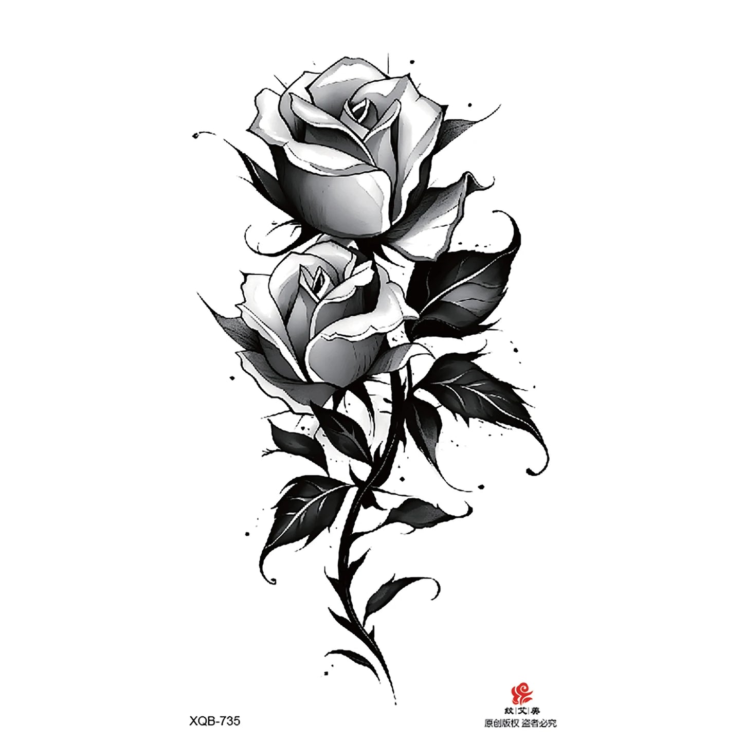 Black Flower Waterproof Temporary Tattoo Sticker, Beauty Butterfly Rose for Women, 3D Flash Body Arm Art Washable Fake Tattoos