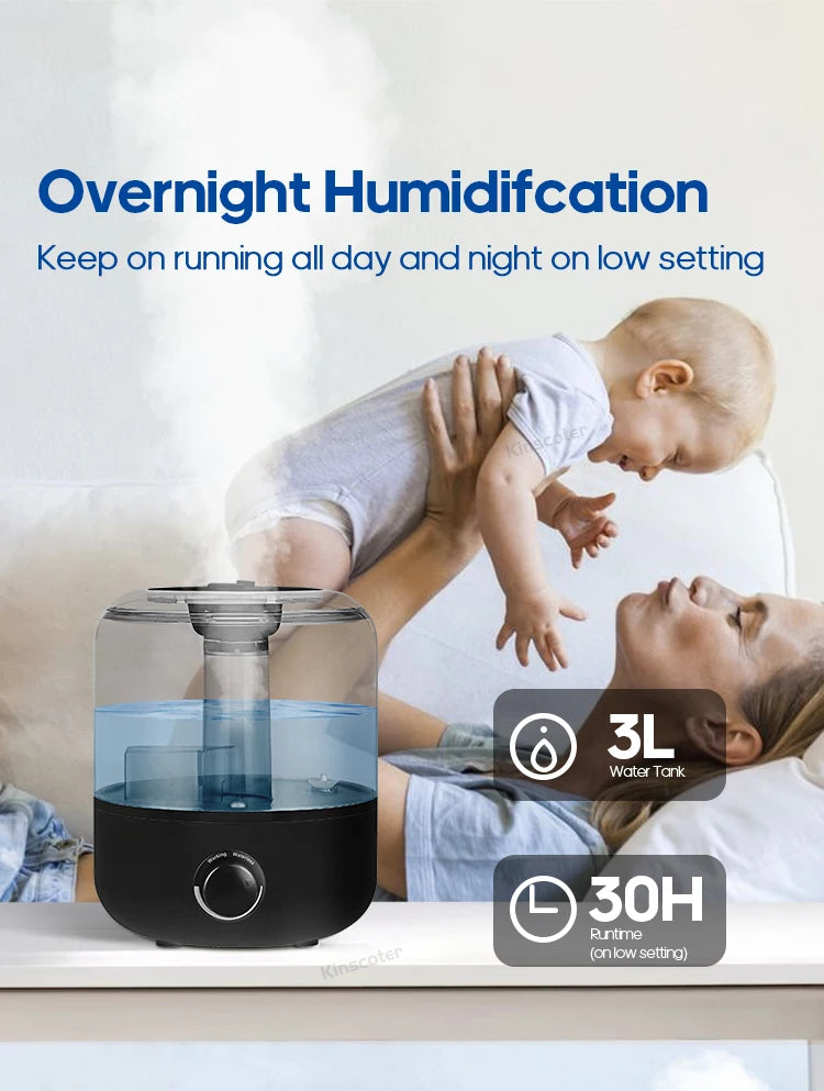 3Liter Air Humidifier Professional Large Capacity Home Humidifier, Plant Mist Aroma Diffuser with Remote Control Timer, KINSCOTER
