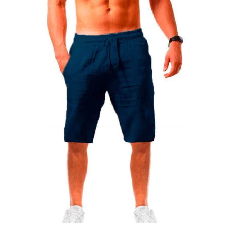 New Men's Cotton Linen Shorts Pants, Male Summer Breathable Solid Color Linen Trousers, Fitness Streetwear