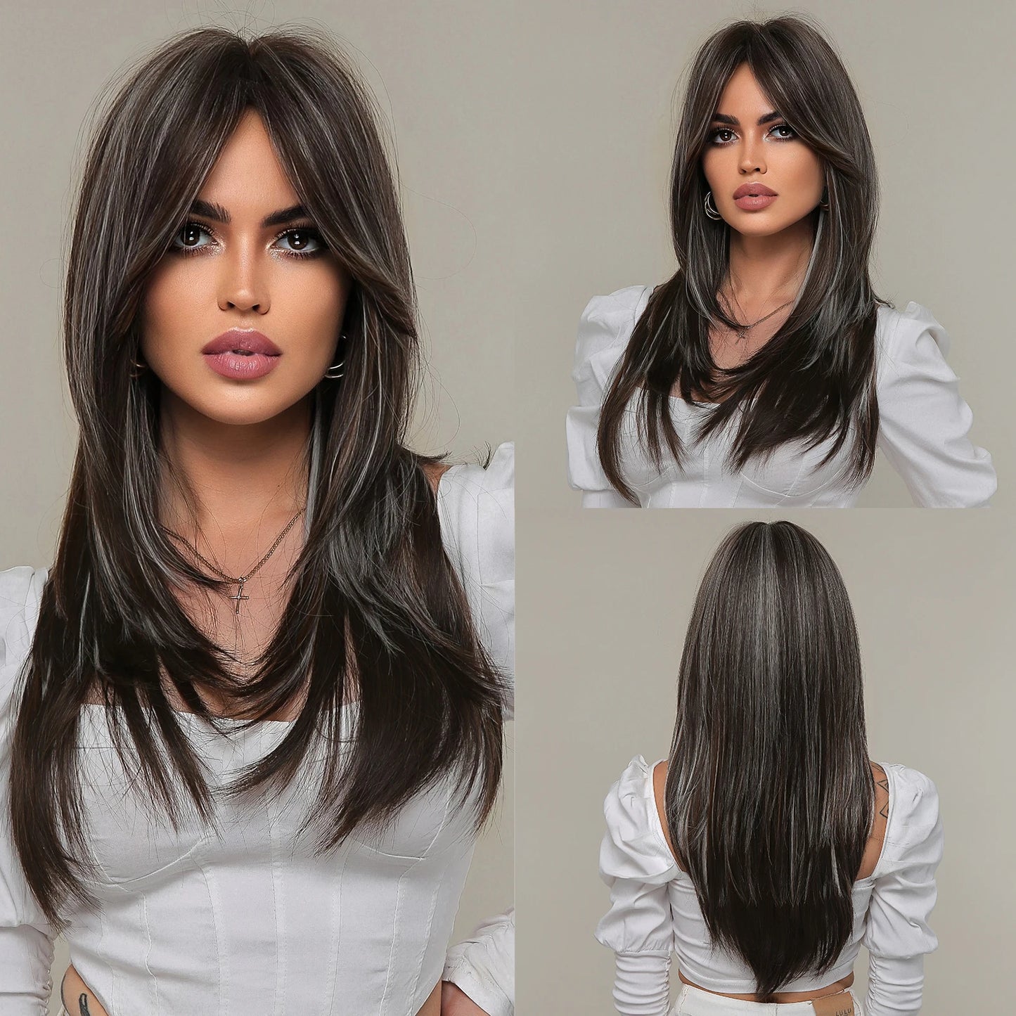CharmSource Blonde Long Hair Natural Straight Wig, Synthetic Wigs  for Women Daily Party High Density