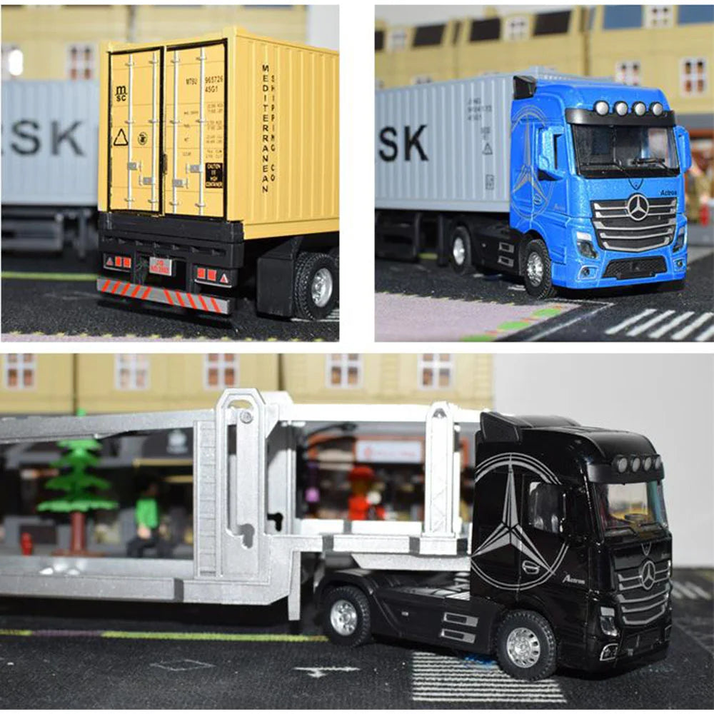 1:50 Diecast Alloy Truck Head Model Toy, Container Truck Pull Back With Light Engineering, Transport Vehicle Boy Toys For Children