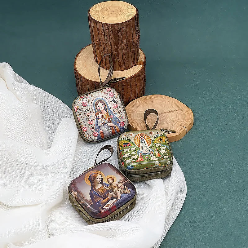 7x7cm, Virgin Mary Jesus Prayer Rosary Bag, Religious Jewelry Storage Box, Articulos Religiosos Catolico