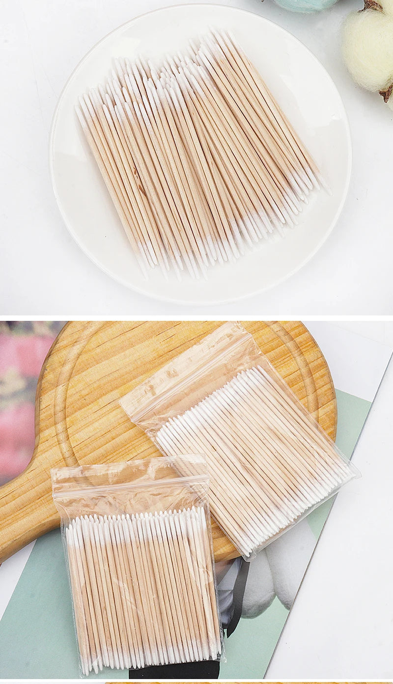 100/300Pcs, Double Head Cotton Swab, Women Makeup, Cotton Buds Tip For Medical Wood Sticks, Nose Ears Cleaning Health Care Tools