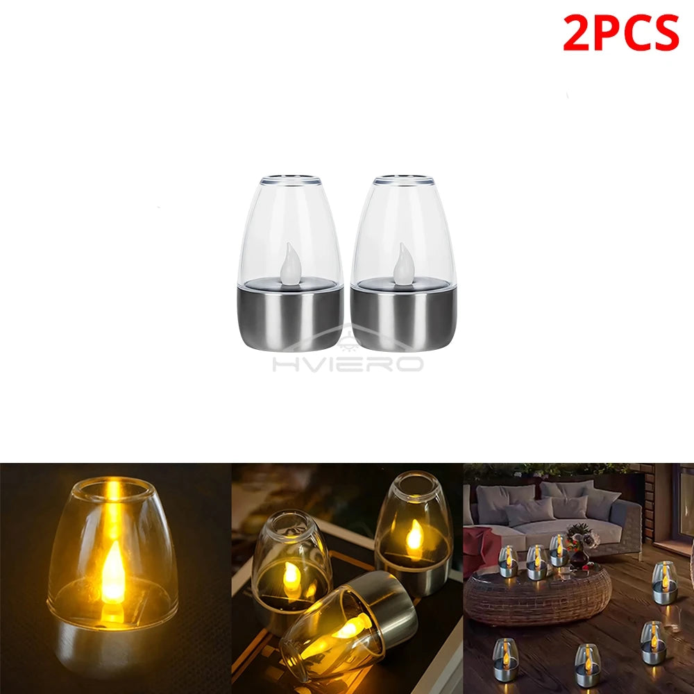 Solar Light LED Stainless Steel Candle, Outdoor Courtyard Decorative Atmosphere Night Lights Halloween Candlelight, Dinner Lamping