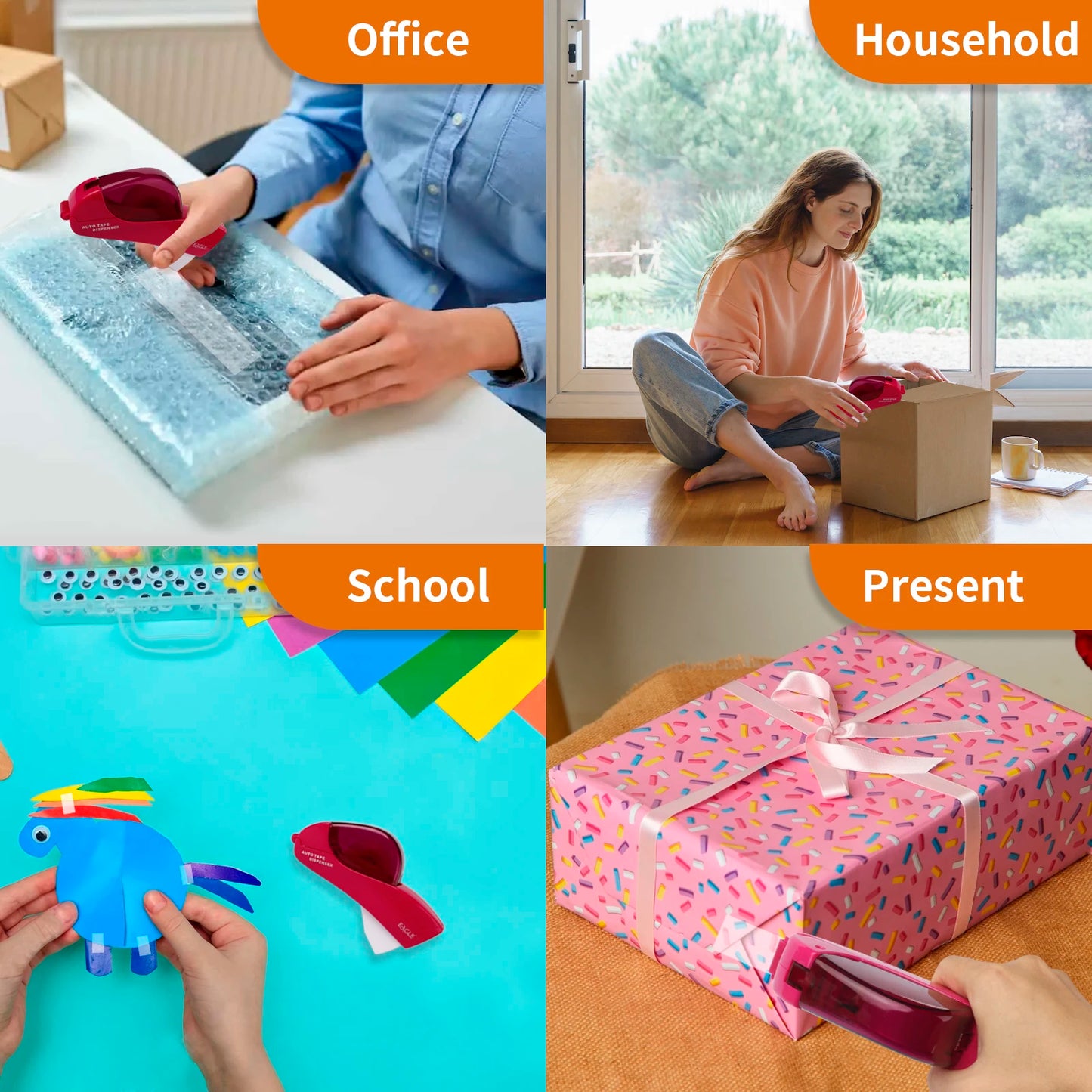 Eagle Automatic Tape Dispenser, No Battery Required, With 2 Rolls Free Tape, Suitable for Handwork, Family Gift Packaging