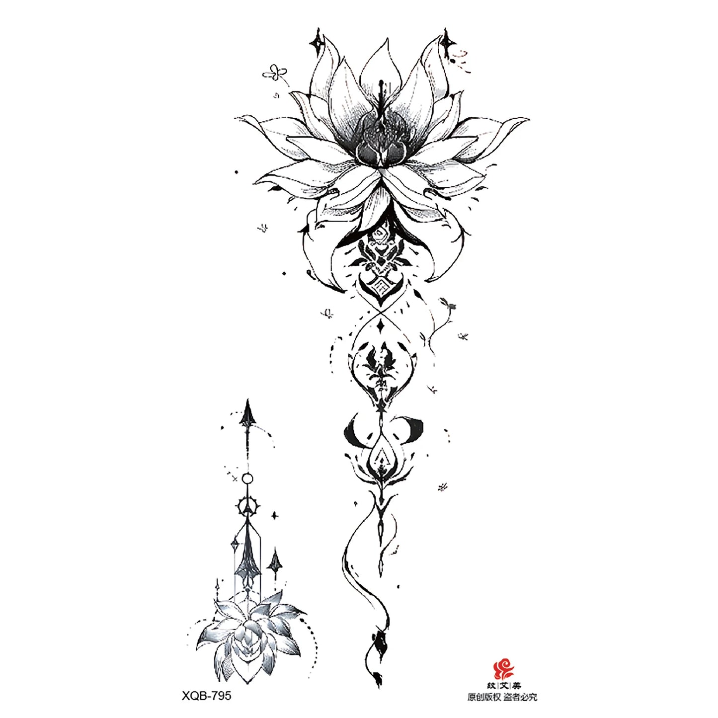 Black Flower Waterproof Temporary Tattoo Sticker, Beauty Butterfly Rose for Women, 3D Flash Body Arm Art Washable Fake Tattoos