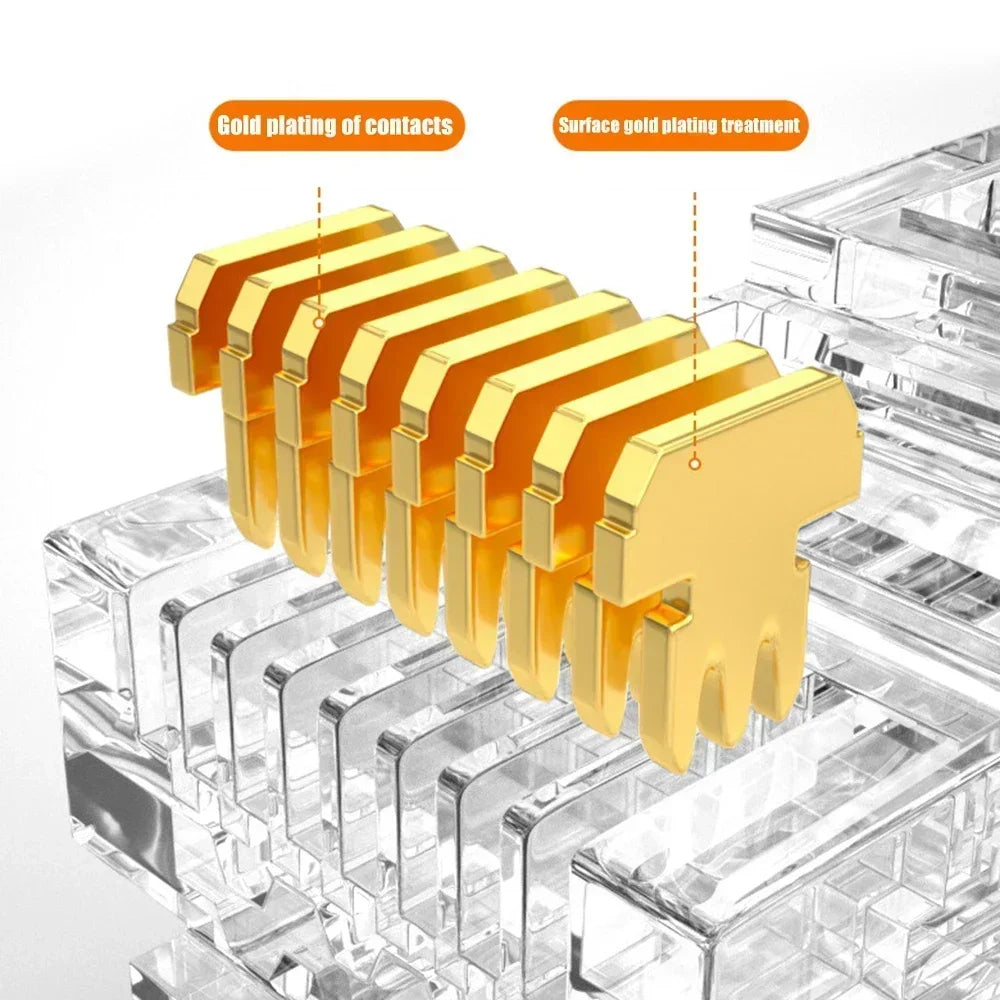1-50Pcs, RJ45 CAT6 CAT5e Pass Through Connectors, Crystal End Gold-Plated 8P8C Crimp UTP Standard Ethernet Network Modular Plug