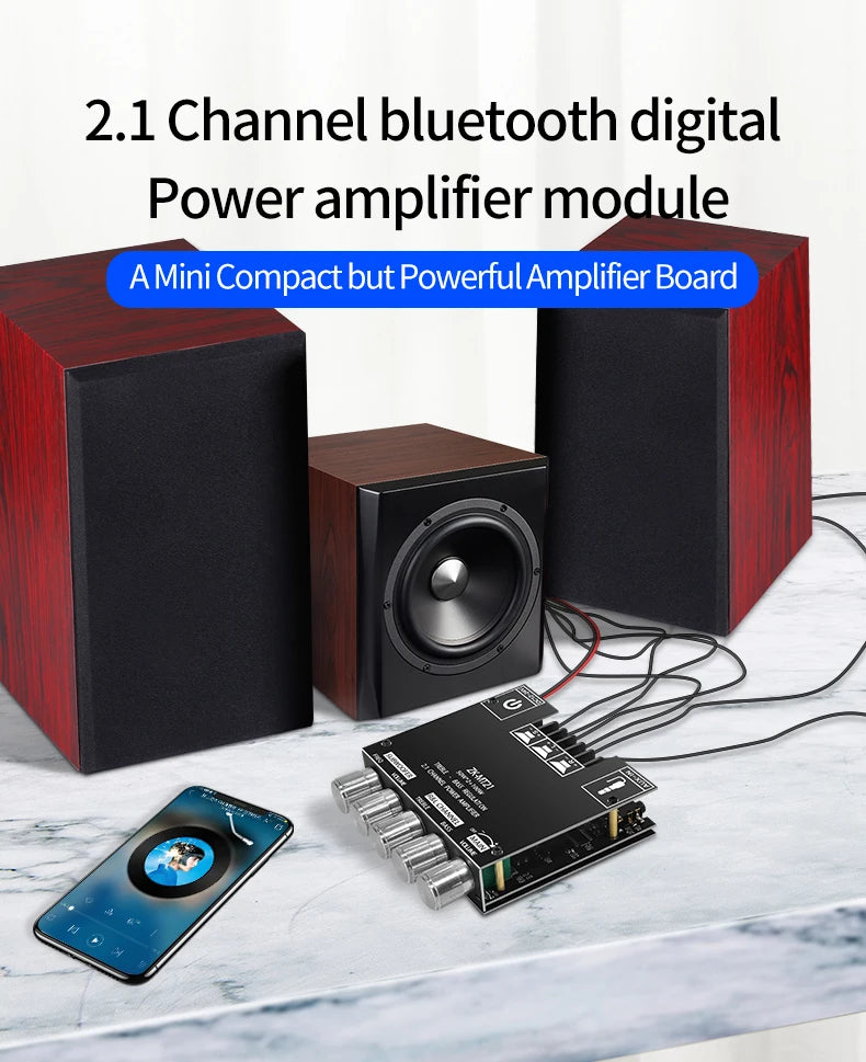 2.1 Channel Bluetooth 5.0, 2.1 Subwoofer Amplifier Board, 50W X 2+100W Power Audio Stereo Amplifier Board Bass AMP AUX