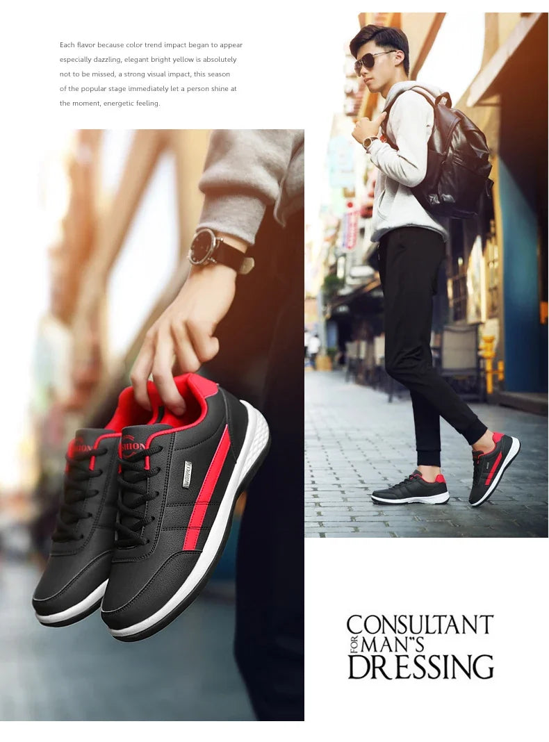 Men Leather Sneaker, Waterproof Casual Comfortable Men's Sneaker, Lace Up Footwear, Vulcanized Man Shoe Masculino, MAEDEF