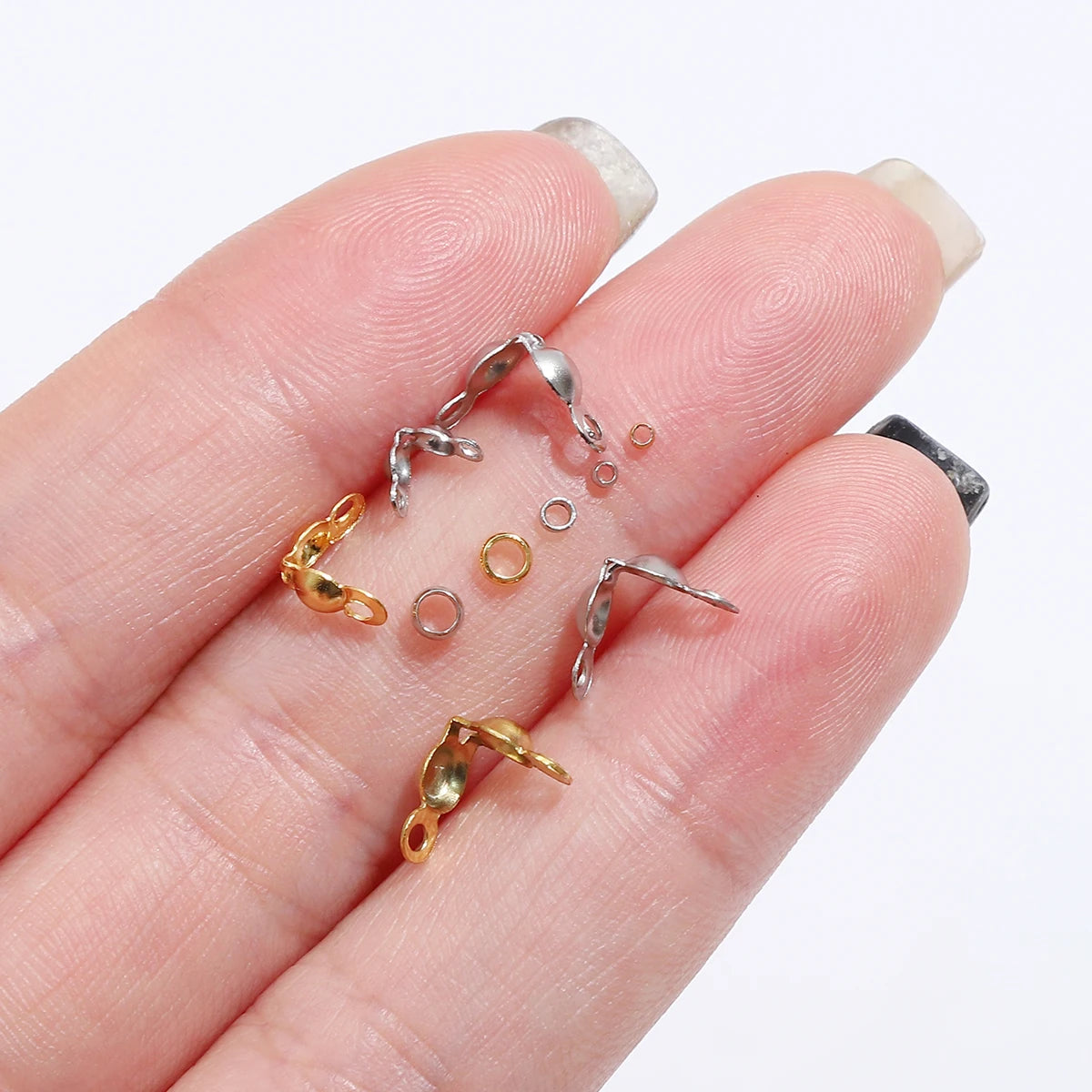 100Pcs/lot, Stainless Steel Gold Plated Connector Clasp Crimp End Beads For Bracelet Necklace Chains, DIY Jewelry Making Supplies