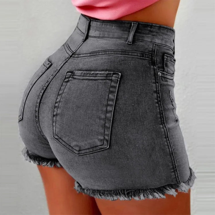 Denim Shorts, Women Vintage Jeans, Tassel Washed Distressed Skinny Mid Waist Pockets Streetwear, Female 2025 Straight Short Pants