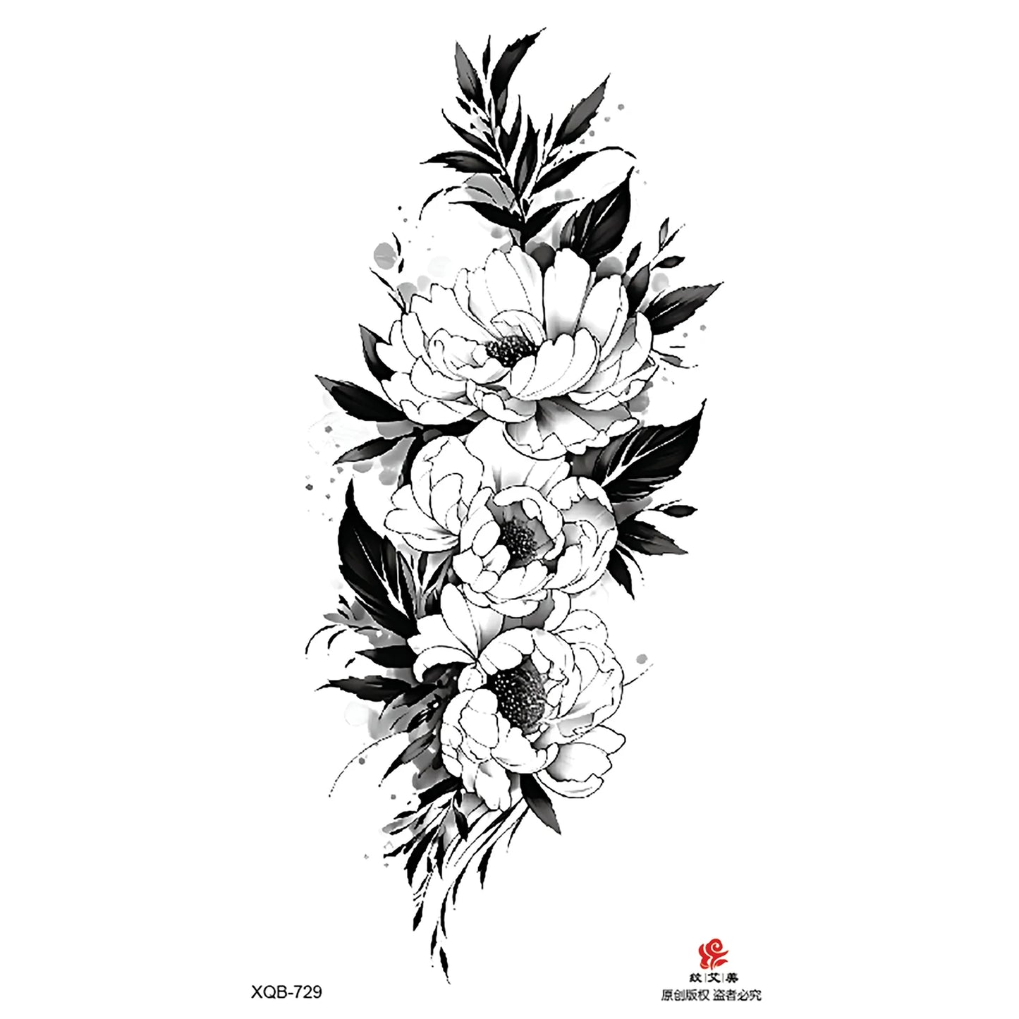 Black Flower Waterproof Temporary Tattoo Sticker, Beauty Butterfly Rose for Women, 3D Flash Body Arm Art Washable Fake Tattoos