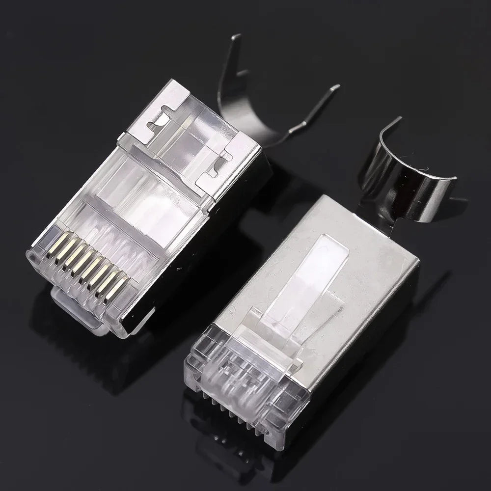 1/10/30Pcs, Pass Through RJ45 Cat7/Cat6/Cat5 Shielded Connectors, Crystal End Gold-Plated 8P8C Crimp UTP Ethernet Modular Plug