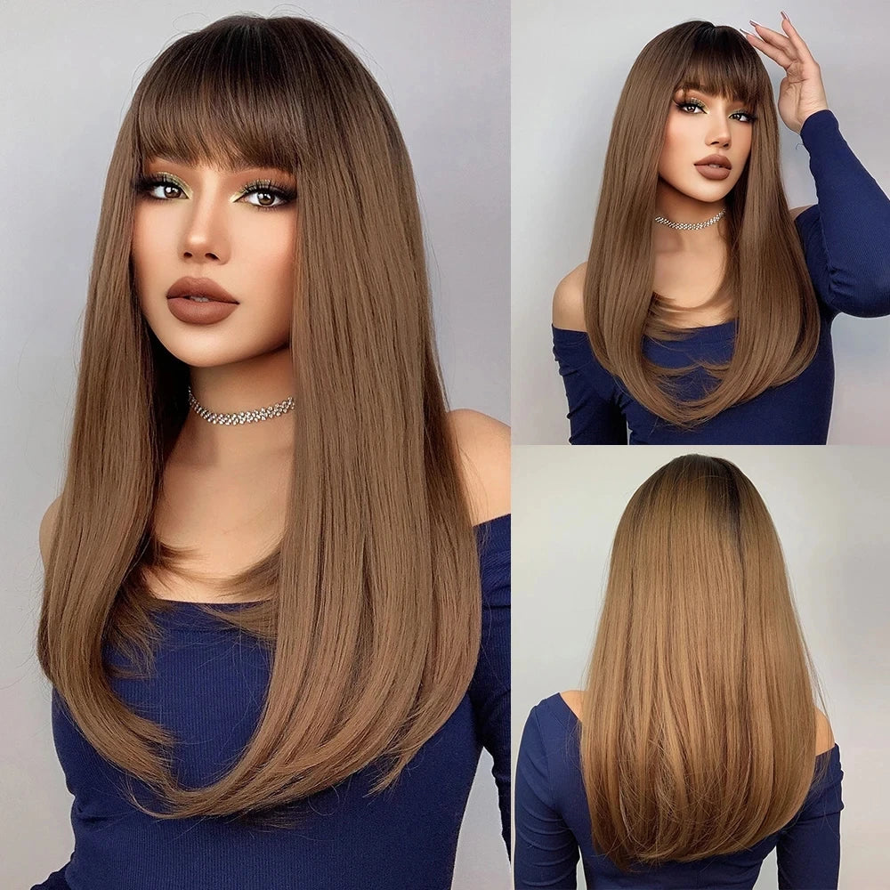 White Long Straight Synthetic Wigs for Women, Colorful Cosplay Party Fake Hair with Bangs, White Wig, HighTemperature Fiber, HENRY MARGU
