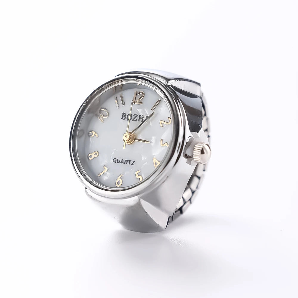 Vintage Punk Finger Watch, Mini Elastic Strap Alloy Watch, Couple Rings, Jewelry Clock, Retro Roman Quartz Watch Rings, For Women, For Men