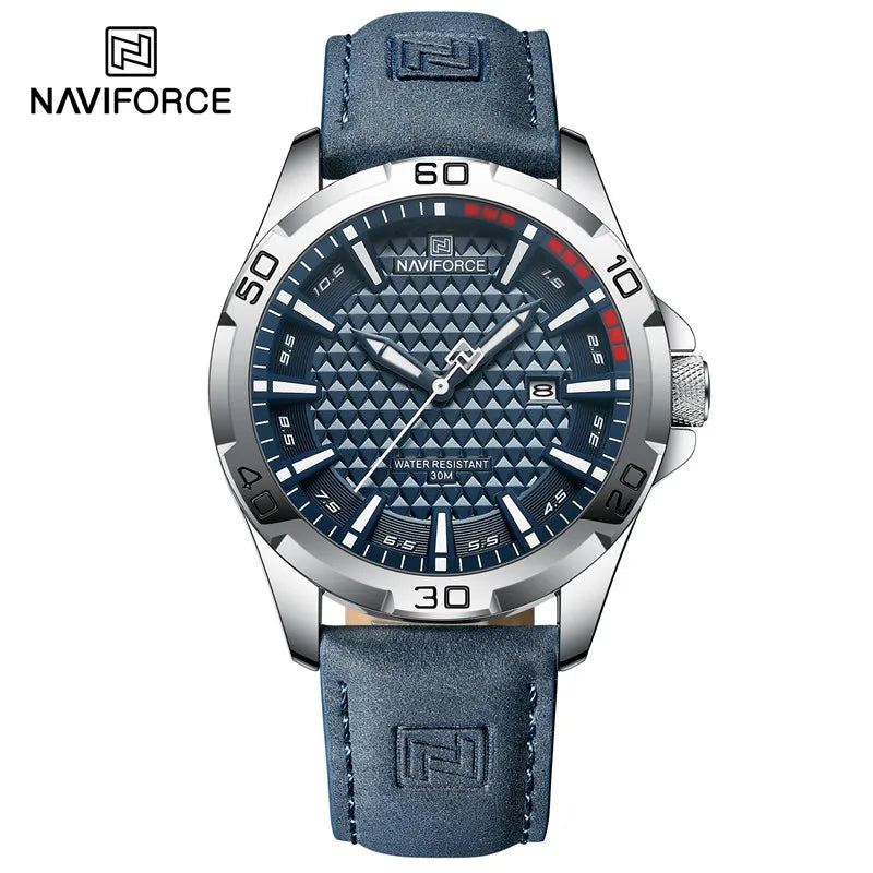 Men Fashion Quartz Watches, Male Leather Strap Sport Waterproof Wristwatches, Calendar Clock, Relogio Masculino, NAVIFORCE
