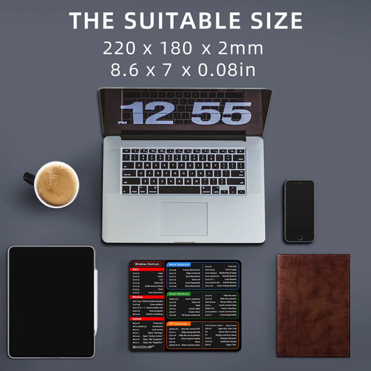EXCO Shortcuts Mouse Pad Small Office Software Excel Mousepad Smooth Cloth with Non-Slip Rubber Base for Home Computer Laptop