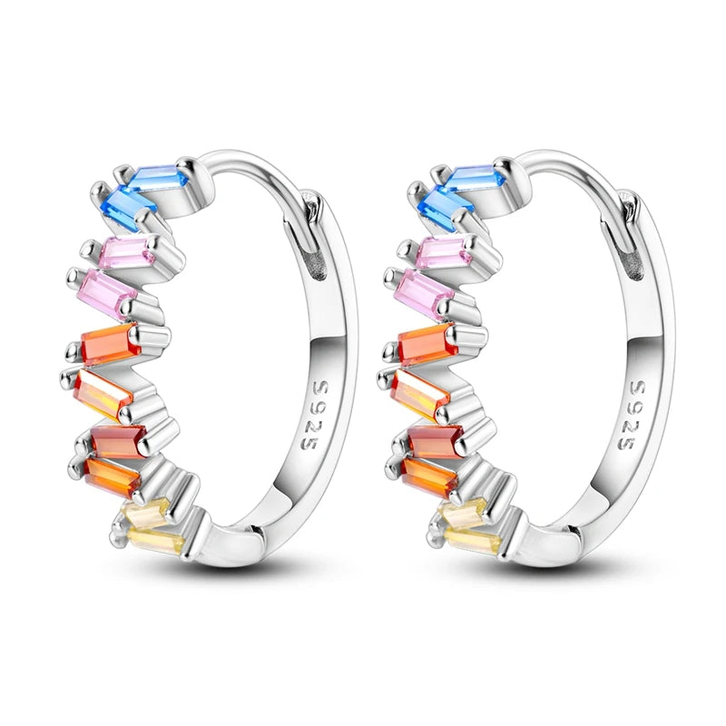 925 Sterling Silver Colored Zirconium Stars Hoop Earrings For Women Jewelry, Anniversary WeddingMaking Jewelry Gift