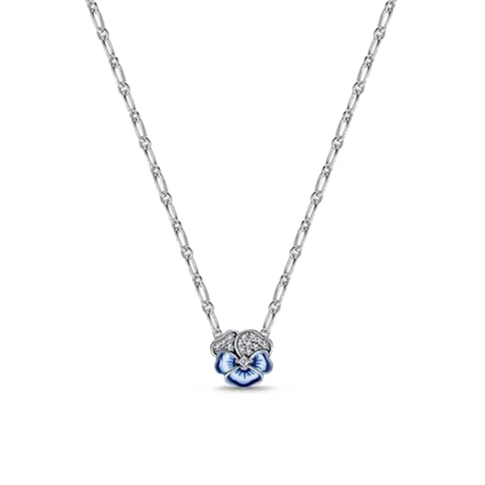 New S925 Silver Colored Zircon Necklace Earrings Suitable for Valentine's Day, Mother's Day, Anniversary Gift DIY Charm Jewelry