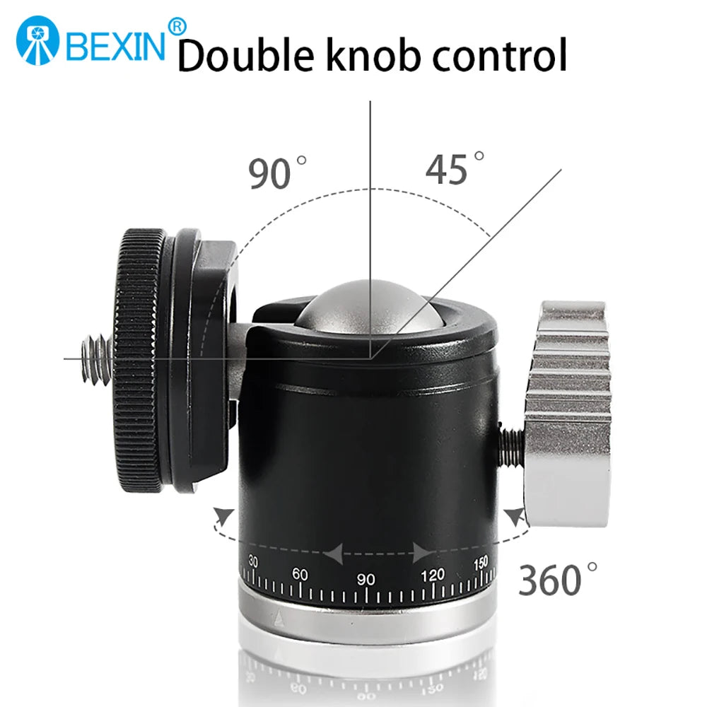 Mini Cold Shoe Ball Head, Dual Use 1/4 Screw Cold Shoe Aluminum Alloy Ball Head for Camera Phone Speedlite Tripod Selfie Stick, BEXIN K19