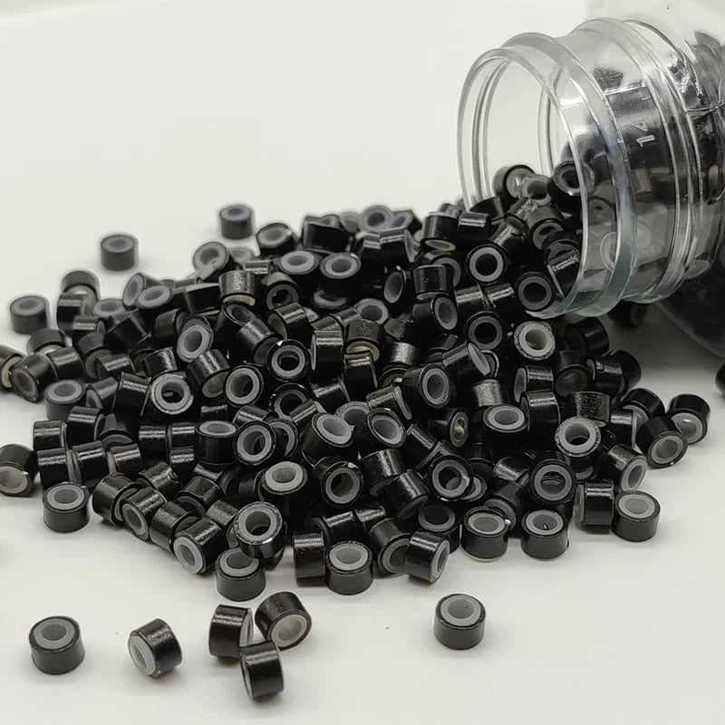 1000Pcs, Hair Extentions Micro Rings Links Beads, 5mm Silicone Lined Beads for Human Hair Extensions Tool-Multi-colored