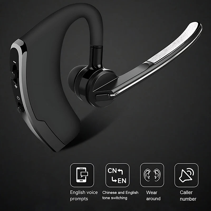 New V8 Wireless Bluetooth Single Earphone With HD Mic Stereo Headset, Handsfree Call Business Headphone For Sports Driving Travel