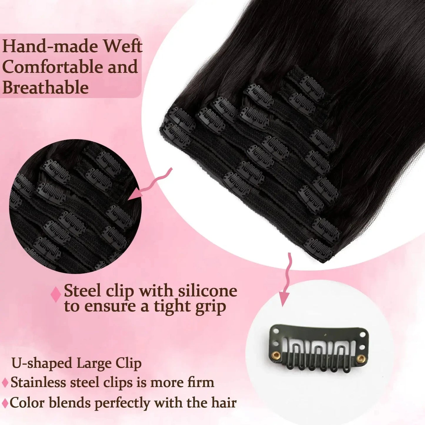 Clip In Hair Extensions, Human Hair Brazilian Straight Clip In Natural Black Color, Clip-In Remy Hair 20 22 24 26 Inch 4# Women