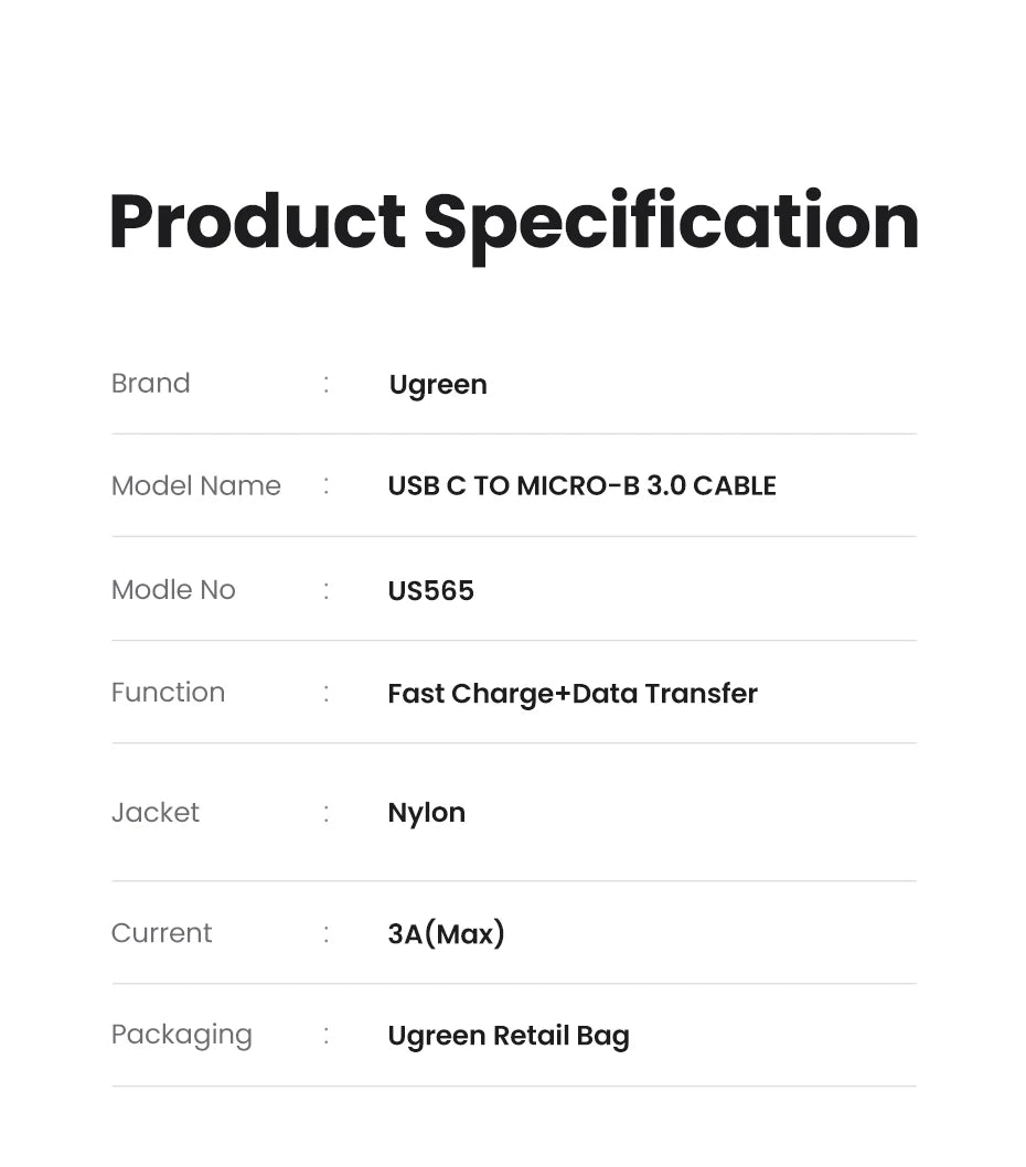 USB C to Micro B 3.0 Cable, 5Gbps 3A, Fast Data Sync Cord For Macbook Hard Drive Disk HDD, SSD Case USB Type C Micro B Cable ,UGREEN