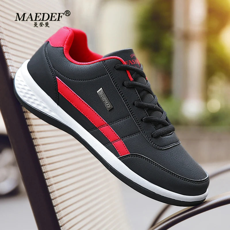 Men Leather Sneaker, Waterproof Casual Comfortable Men's Sneaker, Lace Up Footwear, Vulcanized Man Shoe Masculino, MAEDEF