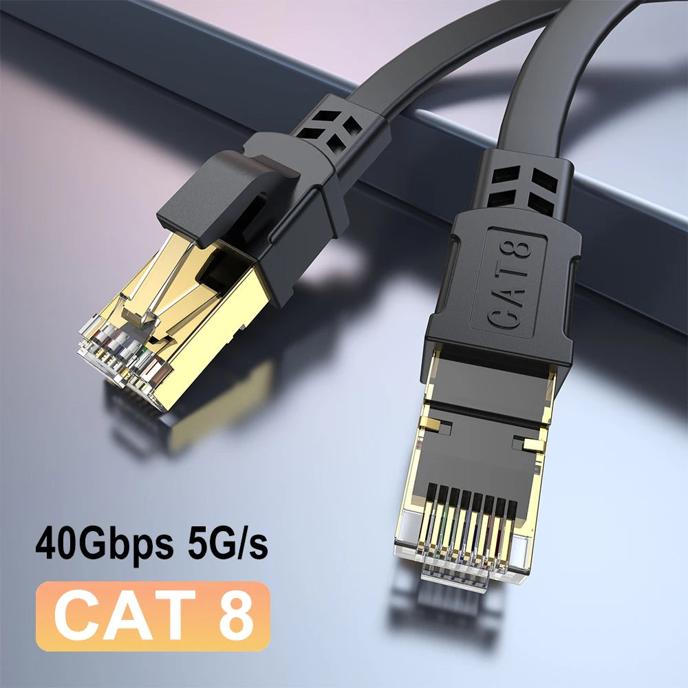 CAT8 Ethernet Cable 40Gbps 2000MHz, CAT8 RJ45 Network Lan Patch Cord Flat, 10m 15m 20m 30m, 50ft 100feet for Modem Router PS 5/4