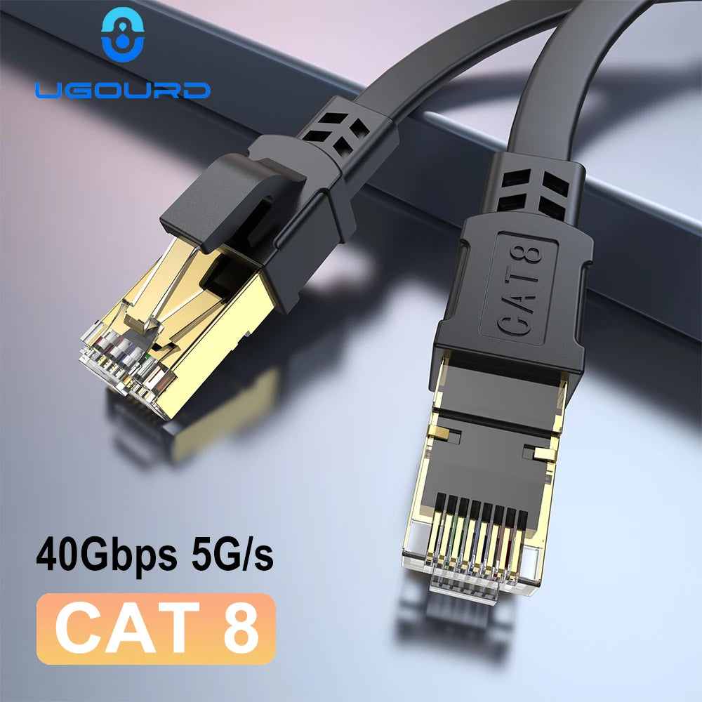 CAT8 Ethernet Cable 40Gbps 2000MHz, CAT8 RJ45 Network Lan Patch Cord Flat, 10m 15m 20m 30m, 50ft 100feet for Modem Router PS 5/4