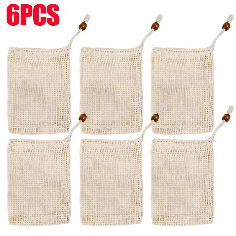 1/10PCS Hangable Soap Bags Natural Cotton Linen Foaming Soap Net Bag Body Soap Cleanser Net Bags Household Shower Cleaning Tools
