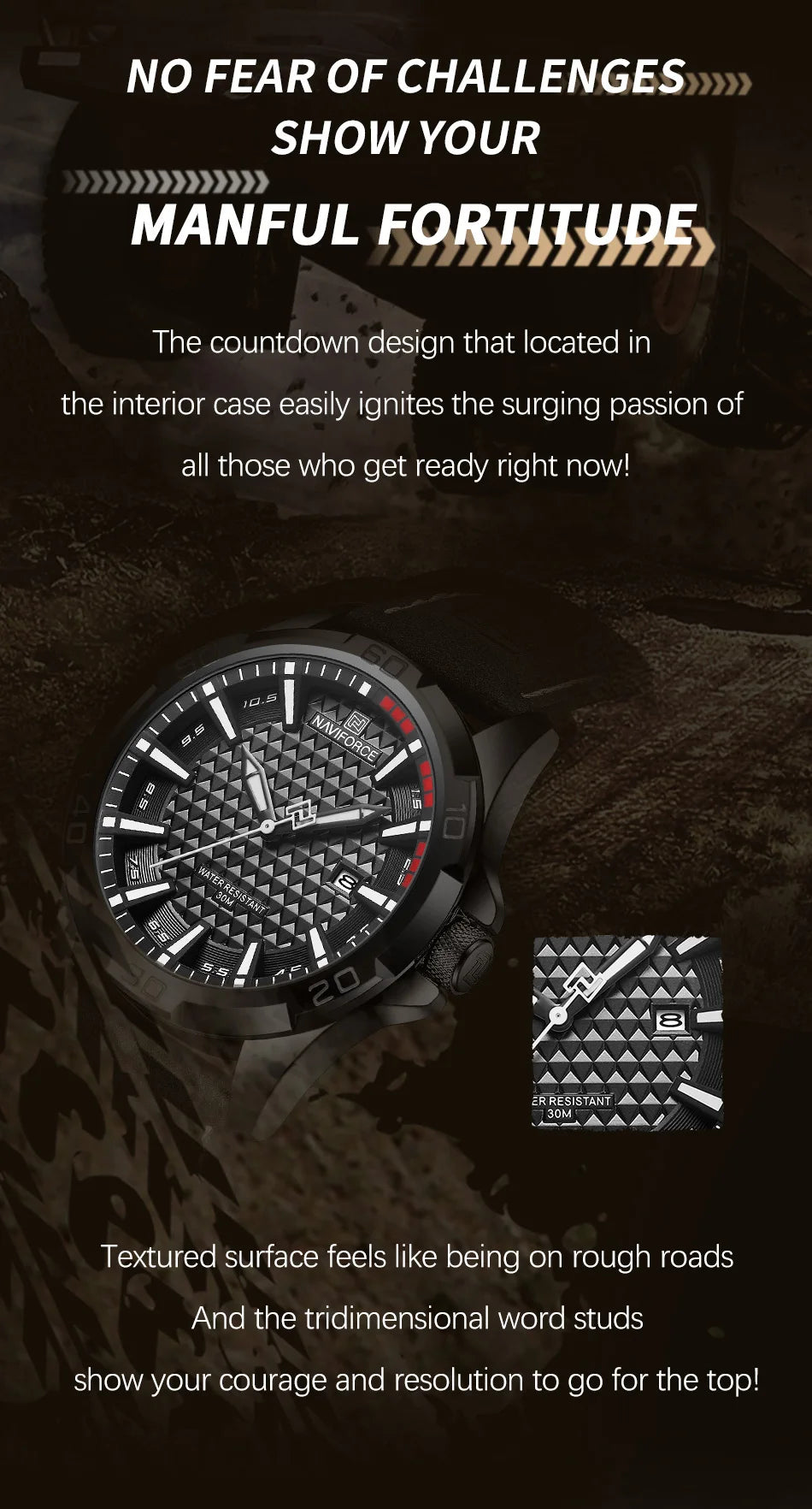 Men Fashion Quartz Watches, Male Leather Strap Sport Waterproof Wristwatches, Calendar Clock, Relogio Masculino, NAVIFORCE