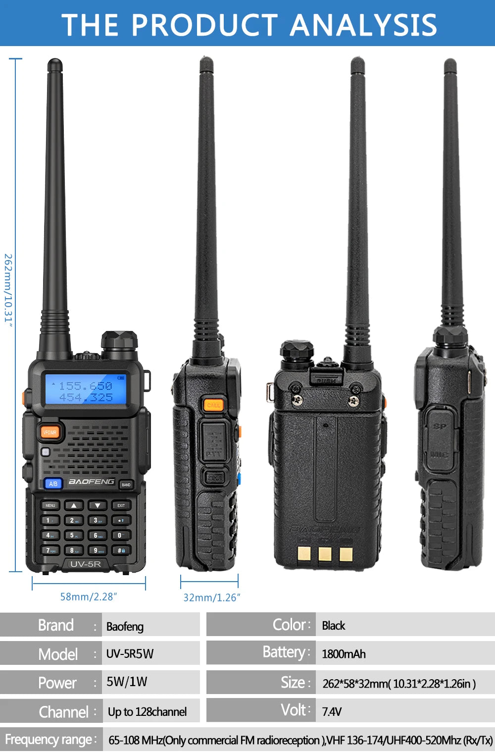 Walkie Talkie, UV 5R 5W 8W Dual Band Ham Two Way Radio, Vhf Uhf FM Radio, Handheld Transceiver, Hunting 16KM, BAOFENG