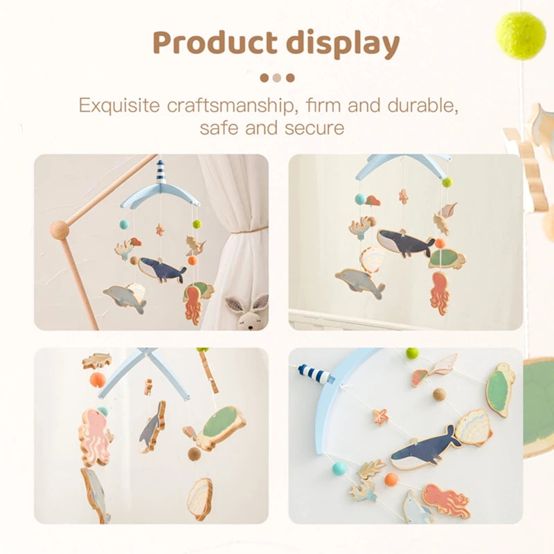 Newborn Baby Rattles Toys, 0-12 Months Soft Felt Whale Bed Bell Infant Mobile Crib Hanging Musical Carousel Toy, Boys Girls Gift