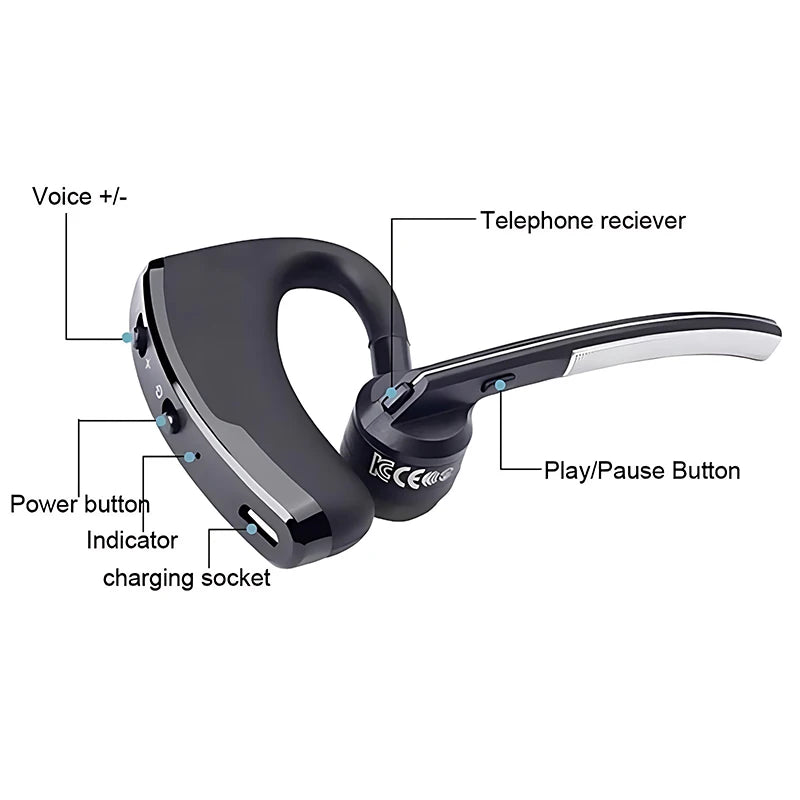 New V8 Wireless Bluetooth Single Earphone With HD Mic Stereo Headset, Handsfree Call Business Headphone For Sports Driving Travel