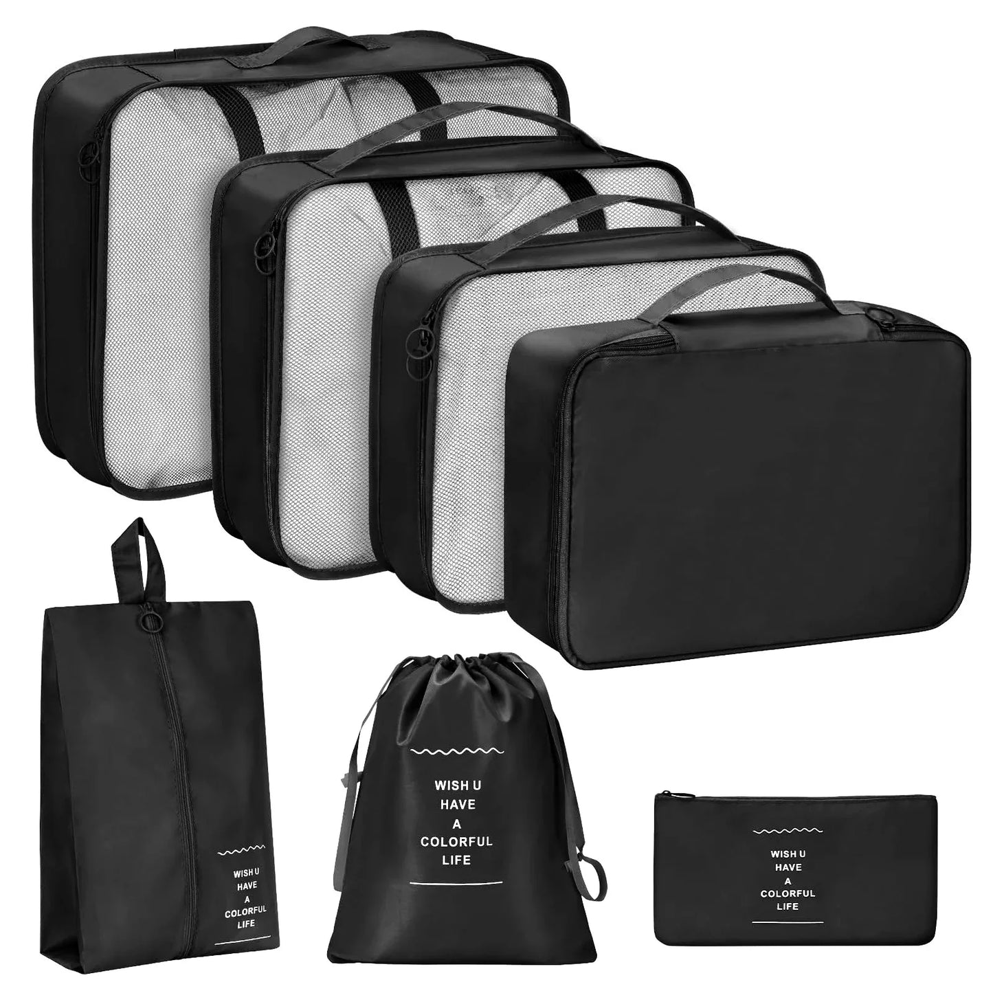 7Pcs Travel Organizer Set, Folding Storage Bags, Wardrobe Cube Suitcase Packing Luggage for Clothes & Shoes