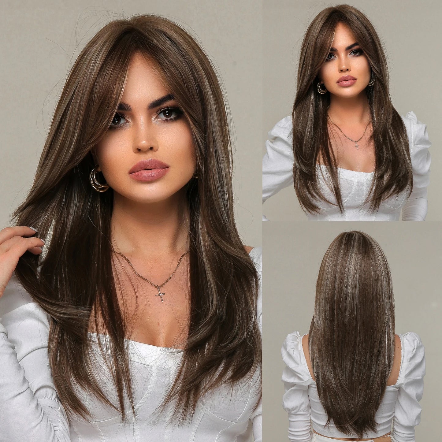 CharmSource Blonde Long Hair Natural Straight Wig, Synthetic Wigs  for Women Daily Party High Density